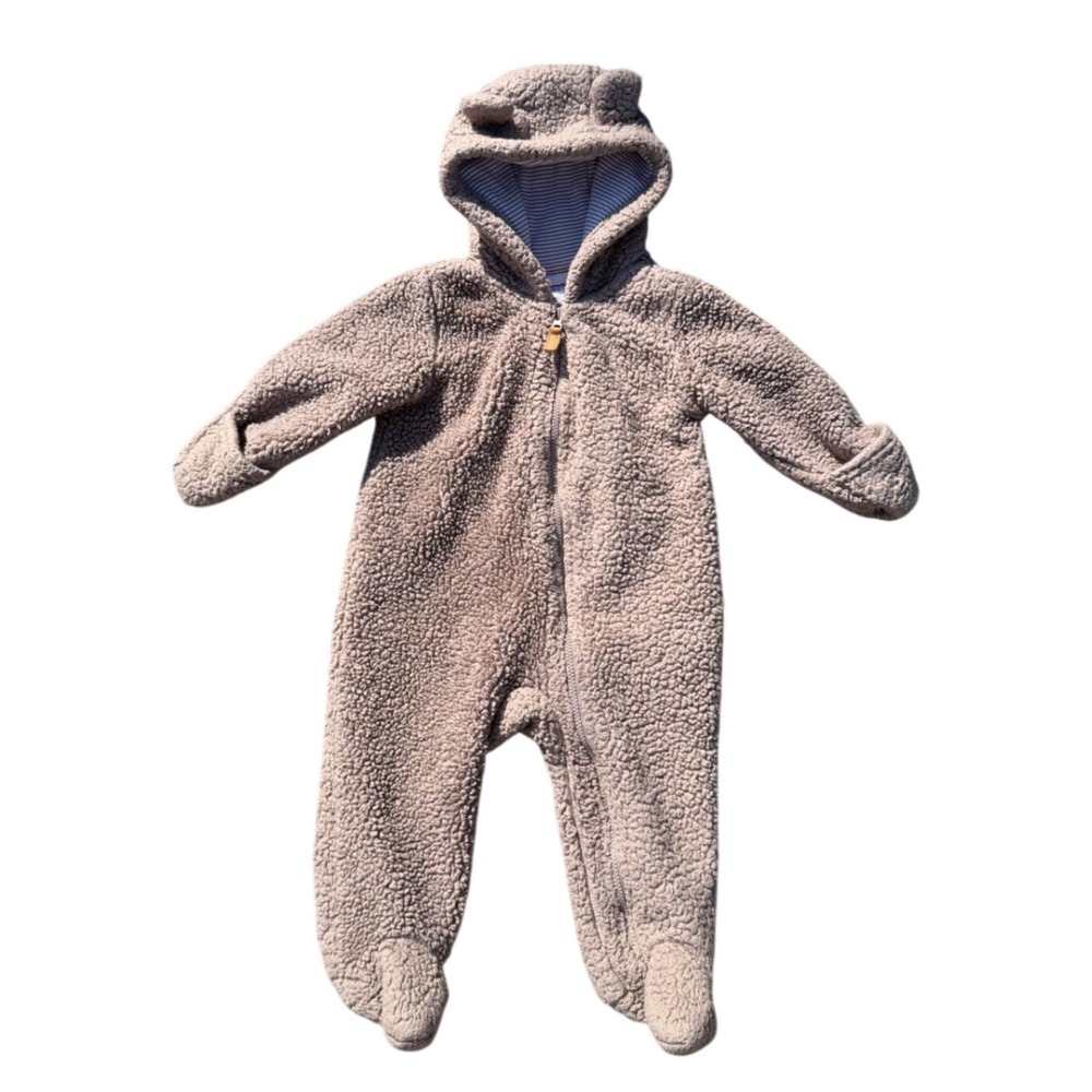 Carters Baby Sherpa Fleece Pram Suit Hooded Bunting Brown 6 Months